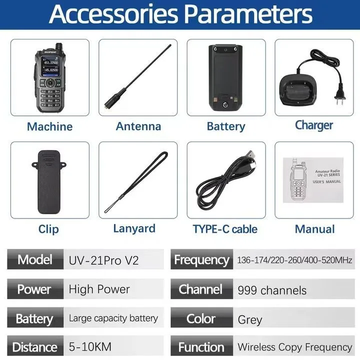 Baofeng UV21 pro جهاز اتصال لاسلكي للأشعة فوق البنفسجية ثنائي المرحلة سماعة مدنية من النوع C شحن زر واحد تردد راديو خارجي Comunicador