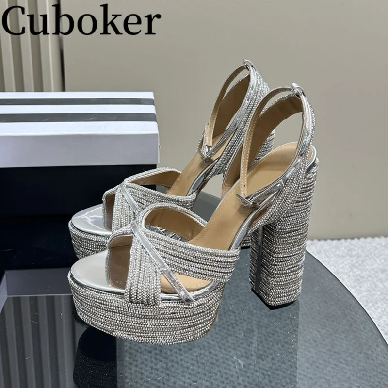 2024 Luxury Runway  Crystal Banquet Sandals Platform Peep toe Pumps High Heels Bling Women Sandals Sexy Ladies Pumps for Woman