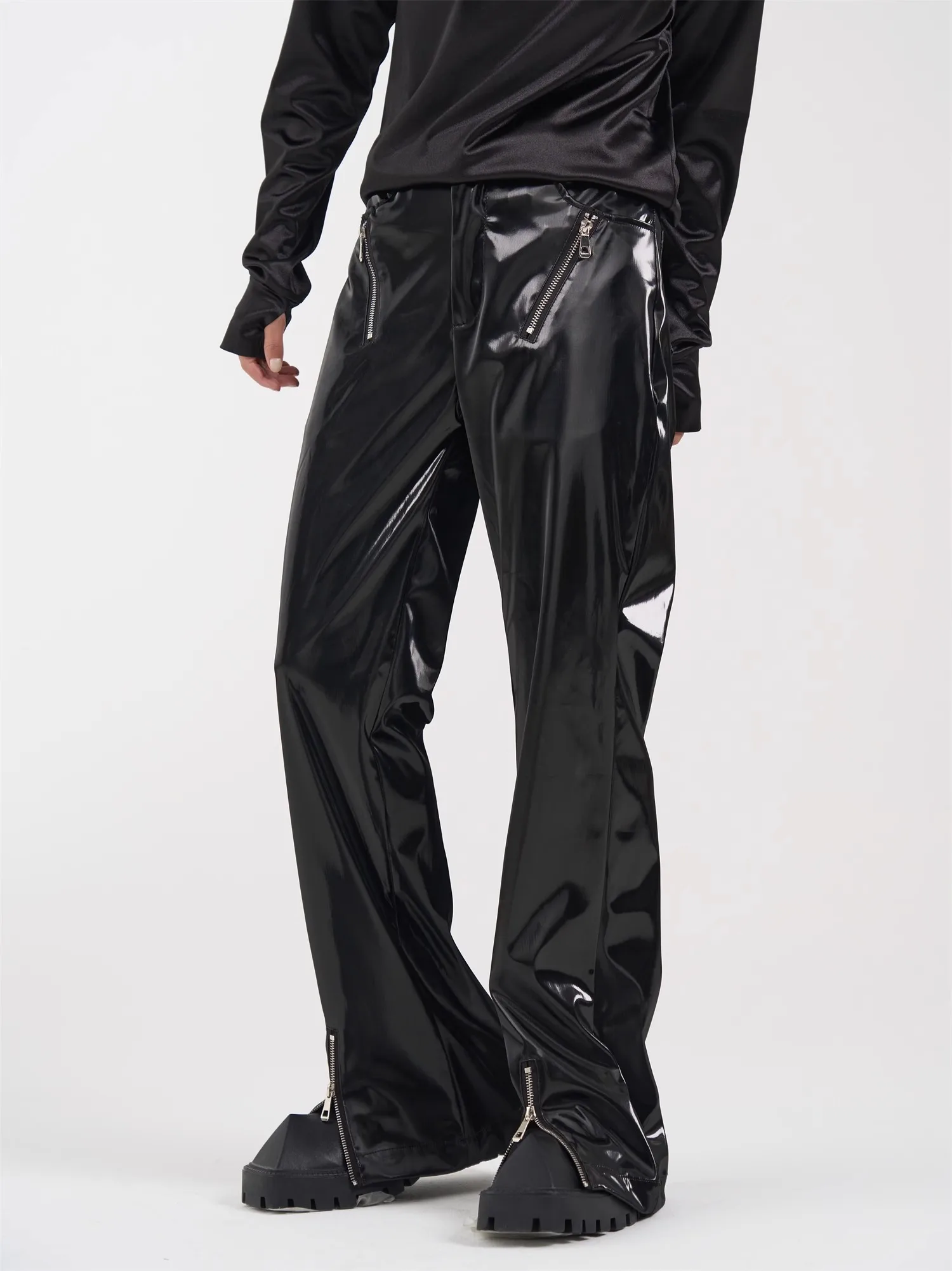 

27-46 New Men Women's Clothing Wide Leg Leather Pants Overalls Lovers Plus Size Costumes