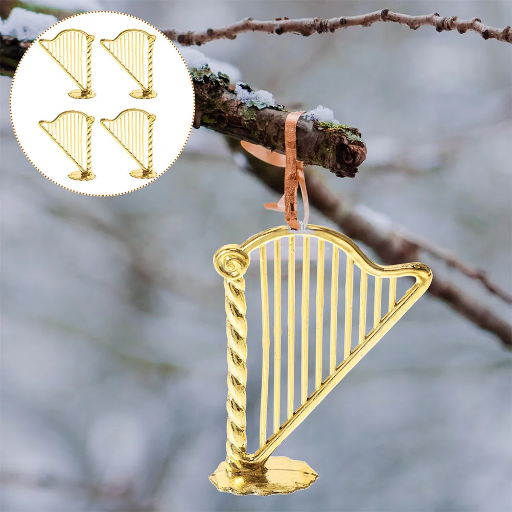 

15 Pcs Miniature Imitation Lyre Pendant Holiday Tree Hanging Ornaments Violin Golden