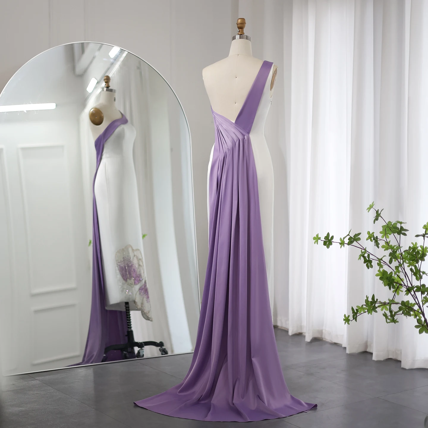 Sharon Said Butterfly Dubai White Lilac Luxury Evening Dress Women Wedding One Shoulder Midi Formal Party Dress SS475 Customized image 6