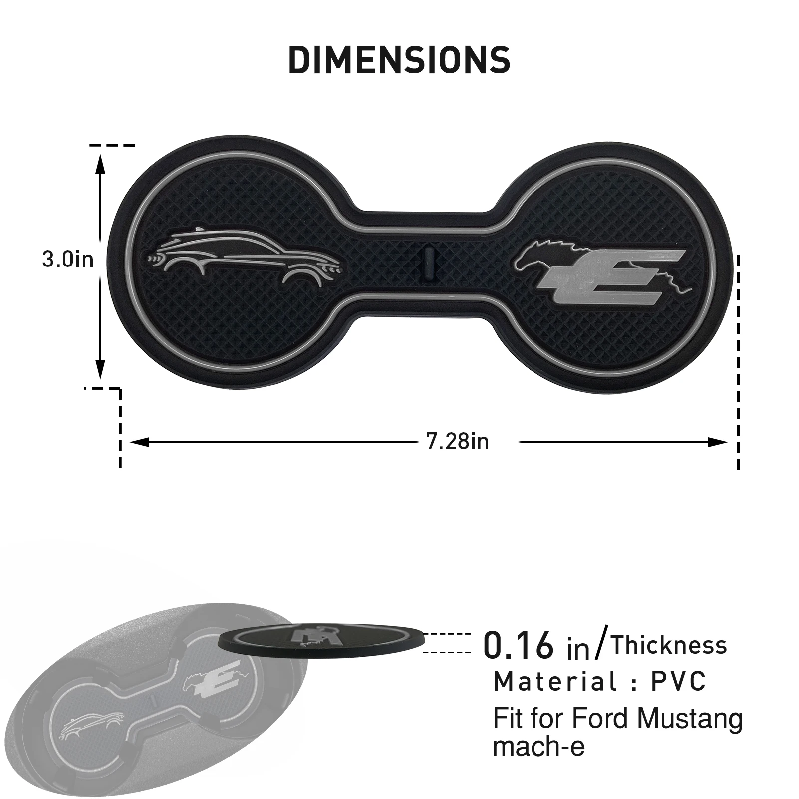 Almofada de slot antiderrapante para copa de carro para Ford Mustang, tapete antiderrapante, tapete de bolso, acessórios para copo interior, Mach-e 2021-2023