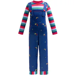 Halloween cosplay costumes for movies New Boys striped long sleeved suit Baby Cotton T-shirt+blue strap pants two-piece set