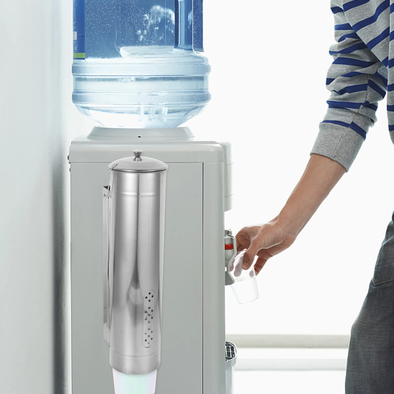 

Punch Free Disposable Paper Cup Holder Wall Mounted Stainless Steel Cup Dispenser with Lid Visible Window Suitable for Home