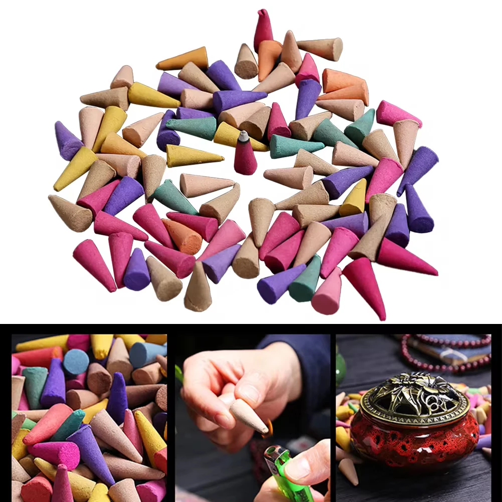 60Pcs Backflow Incense Cones for Waterfall Mixed Natural Scents Waterfall Incense Burner Holder Gift Ideal for Yoga Aromatherapy