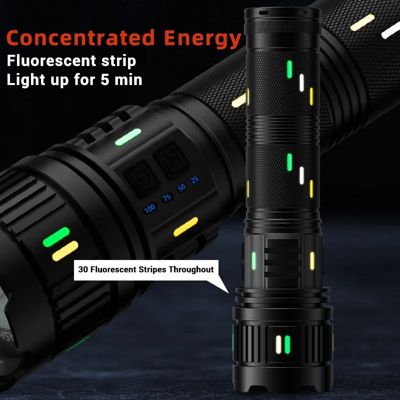 Ultra Powerful LED Flashlight Super Bright Long Range Tactical Zoom Emergency Torch Camping Lantern WIth Power Display Function