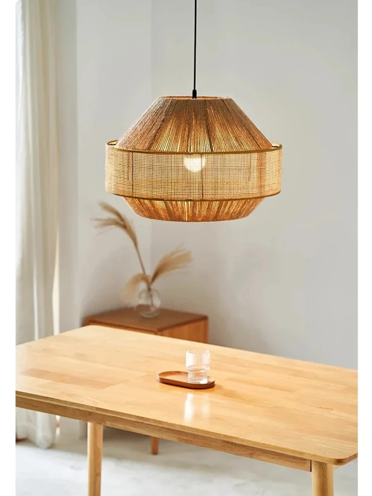Japanese Style Lantern Chandelier Retro Rattan Pendant Light for Living Room Bedroom Restaurant Hemp Rope Rattan Woven lamp