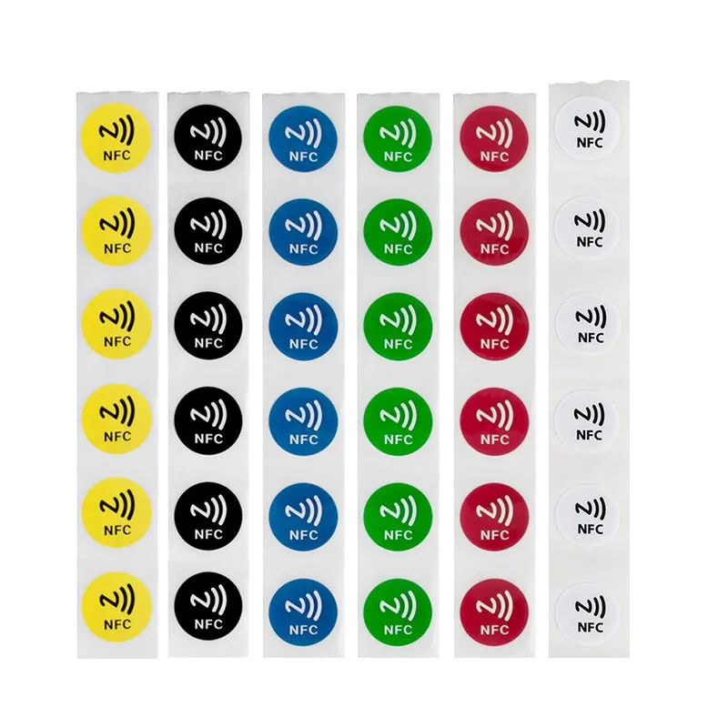 6pcs NFC Ntag213 144 Bytes Wet Tag Stickers 13.56MHz ISO14443A Ntag 213 Chip RFID Adhesive Tag Label For NFC Phone 6 Colors