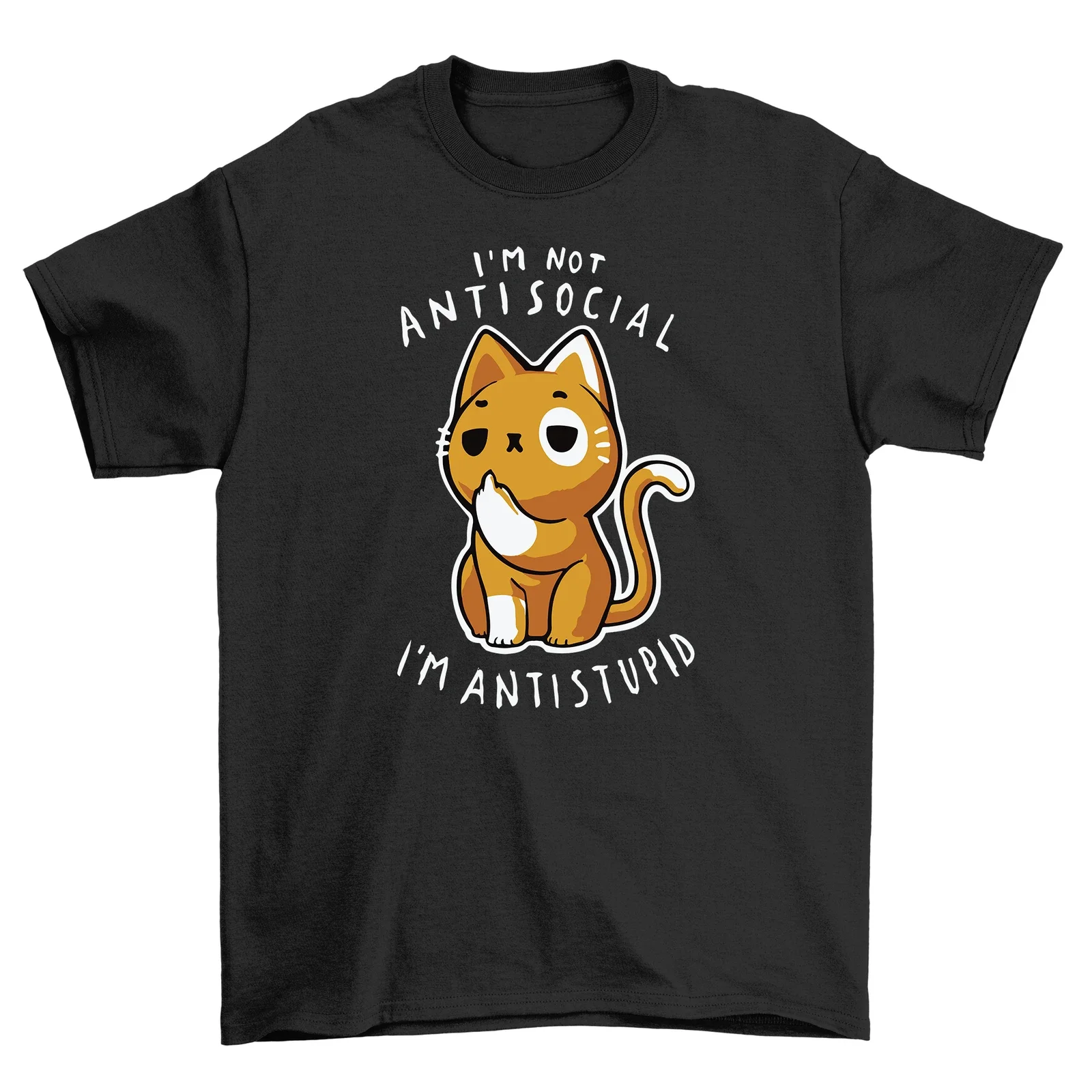 

Anti Stupid Cat Graphic T-Shirt Funny Antisocial Quote Short Sleeve Cotton Tee for Men Unisex