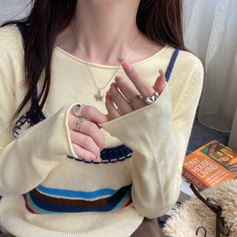 

Spring Autumn Sweater Fashionable round Neck Long Sleeve Cotton Blend Slim Fit Women's Knitwear Base Layer Shirt Thin Style