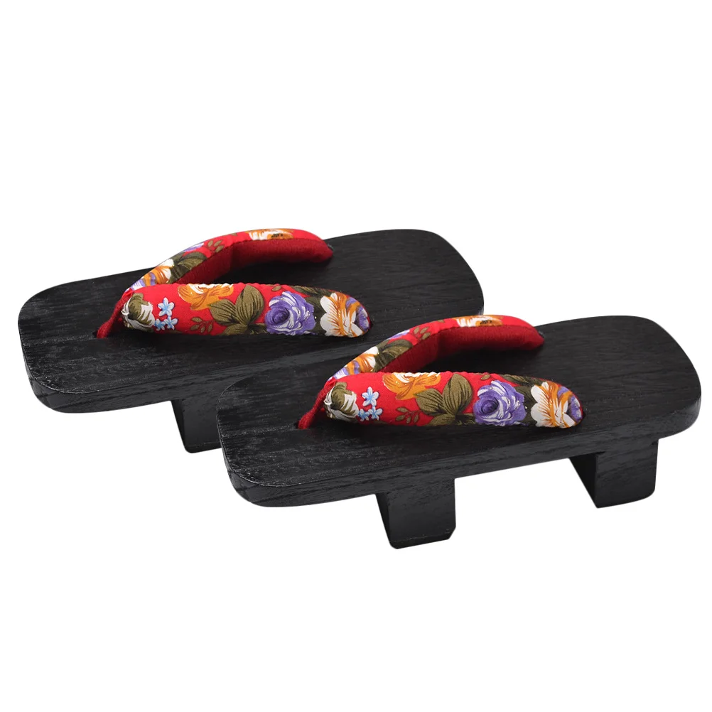 1 Pair Summer Clogs Sandals Women Men Fashion Slippers Comfortable Lightweight Non-Slip Walking Shoes Red Flower Black Wood Size