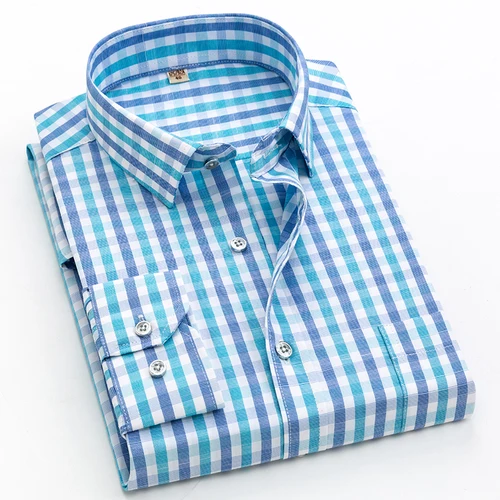 Imagen 2 del producto Camisa de manga larga a cuadros para hombre, ropa informal suave, antiarrugas, sin hierro, a la moda, novedad de primavera y otoño, 2024