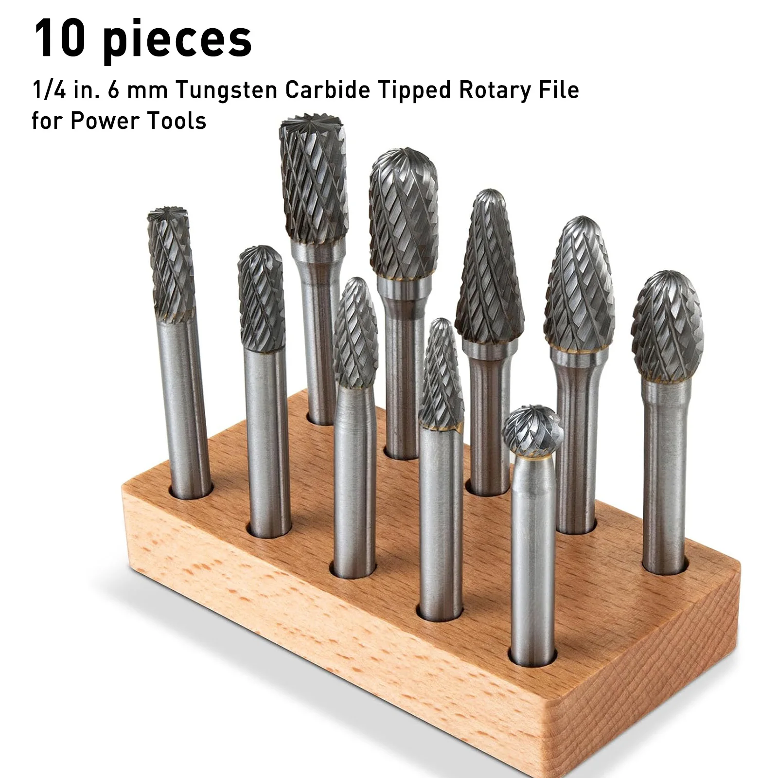 

10PCS 6mm Shank Tungsten Carbide Rotary Burr Set, H-Type Engraving Bits for Metal, Wood, Jade, Stone, Grinding Head