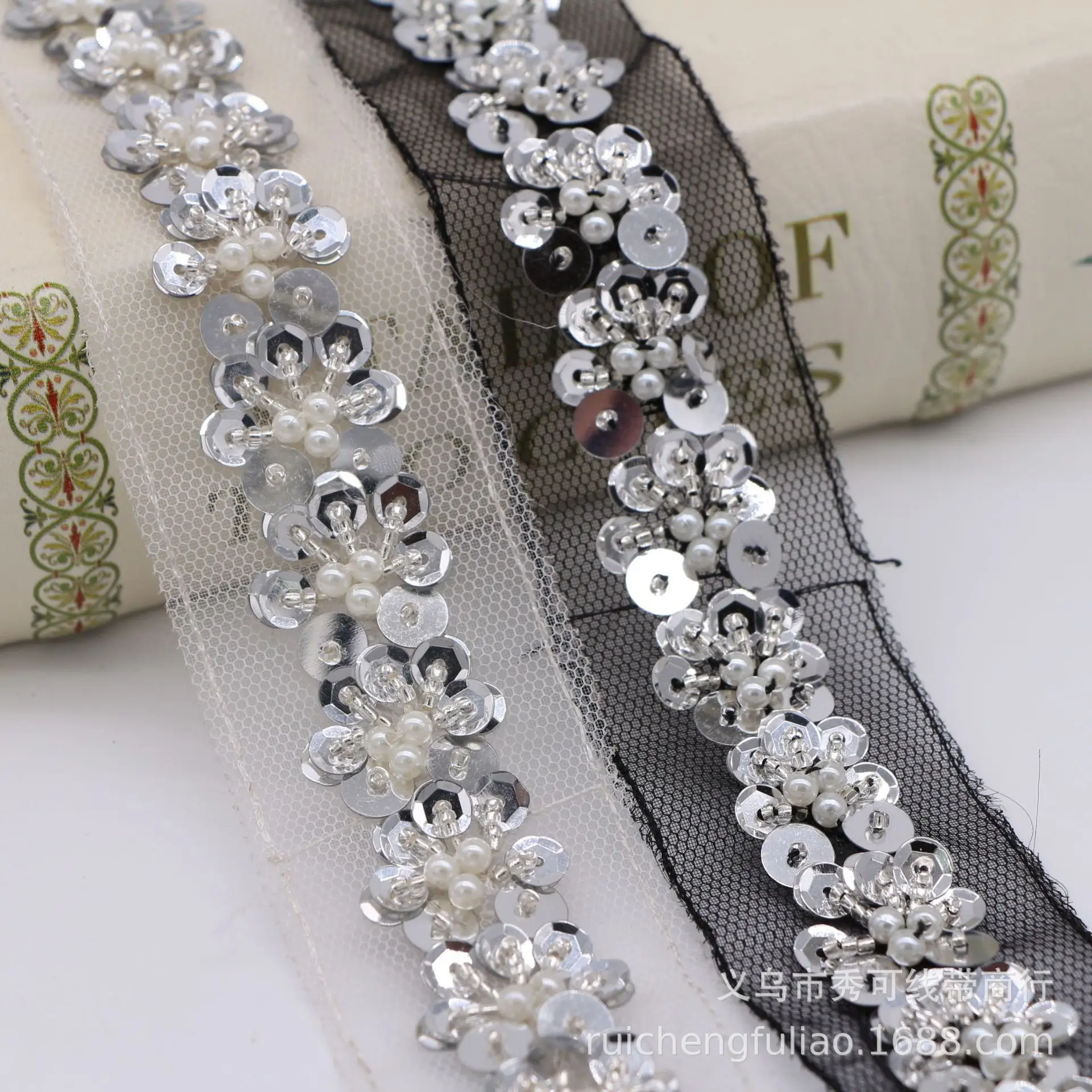 

Hand-sewn Beaded Lace Trim Sequin Clothing Accessories Mesh Handmade DIY Clothing Collar Cuffs Decoration Accessories