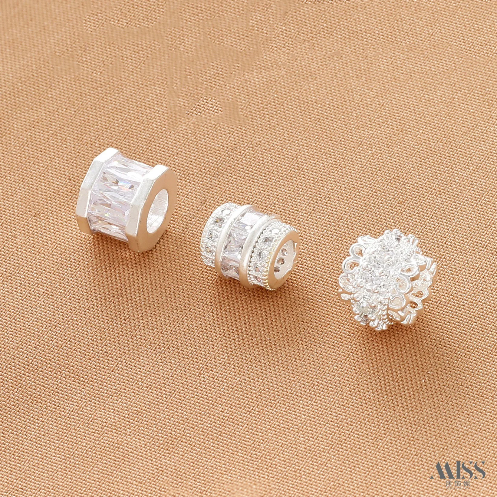 Copper Plated Silver Zircon Inlaid Large Hole Barrel Spacer Beads for DIY Bracelet Choker Pendant Jewelry Making Accessories