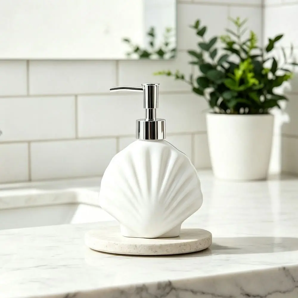 Moderner 360ml Muschelförmiger Seifenspender aus Glas, Drucktyp, Flüssigseifenbehälter, leer, auslaufsicher, Handdesinfektionsmittelhalter für Restaurants – Detail 9