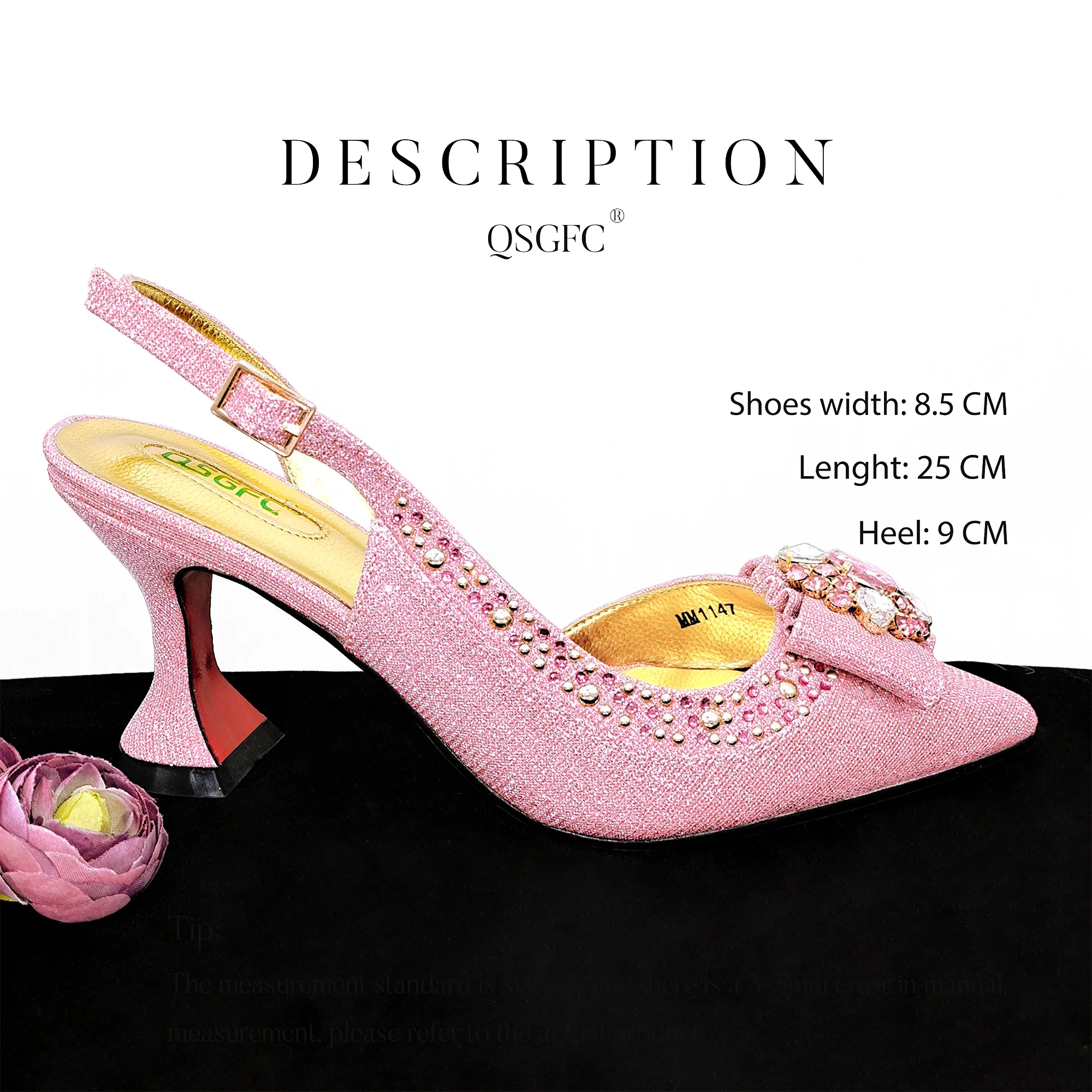 QSGFC High End Products Ladies High Heels Shoes And Bag In Same Color Shiny Material Nigeria Wedding Party