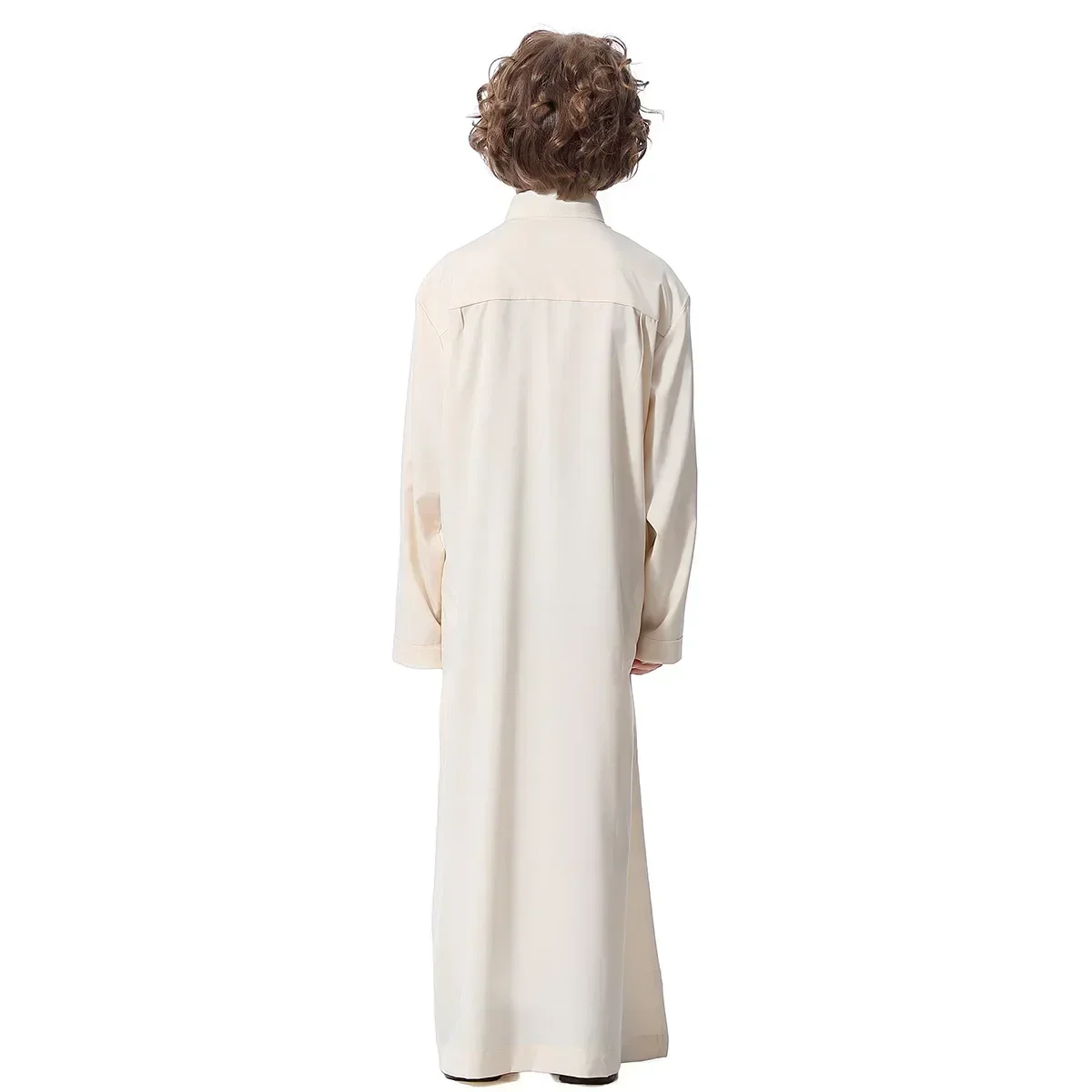 Solid Stand Collar เด็กอิสลามมุสลิม Juba Kaftan Robe อาหรับดูไบกาตาร์เด็กชุดยาว Single-Breasted Abaya Robe