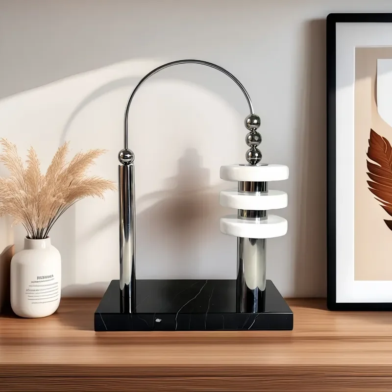 Modern Metal Geometric Arch Sculpture Abstract Bead Ornament Luxury Home Decor Desktop Display Stand for Living Room Office