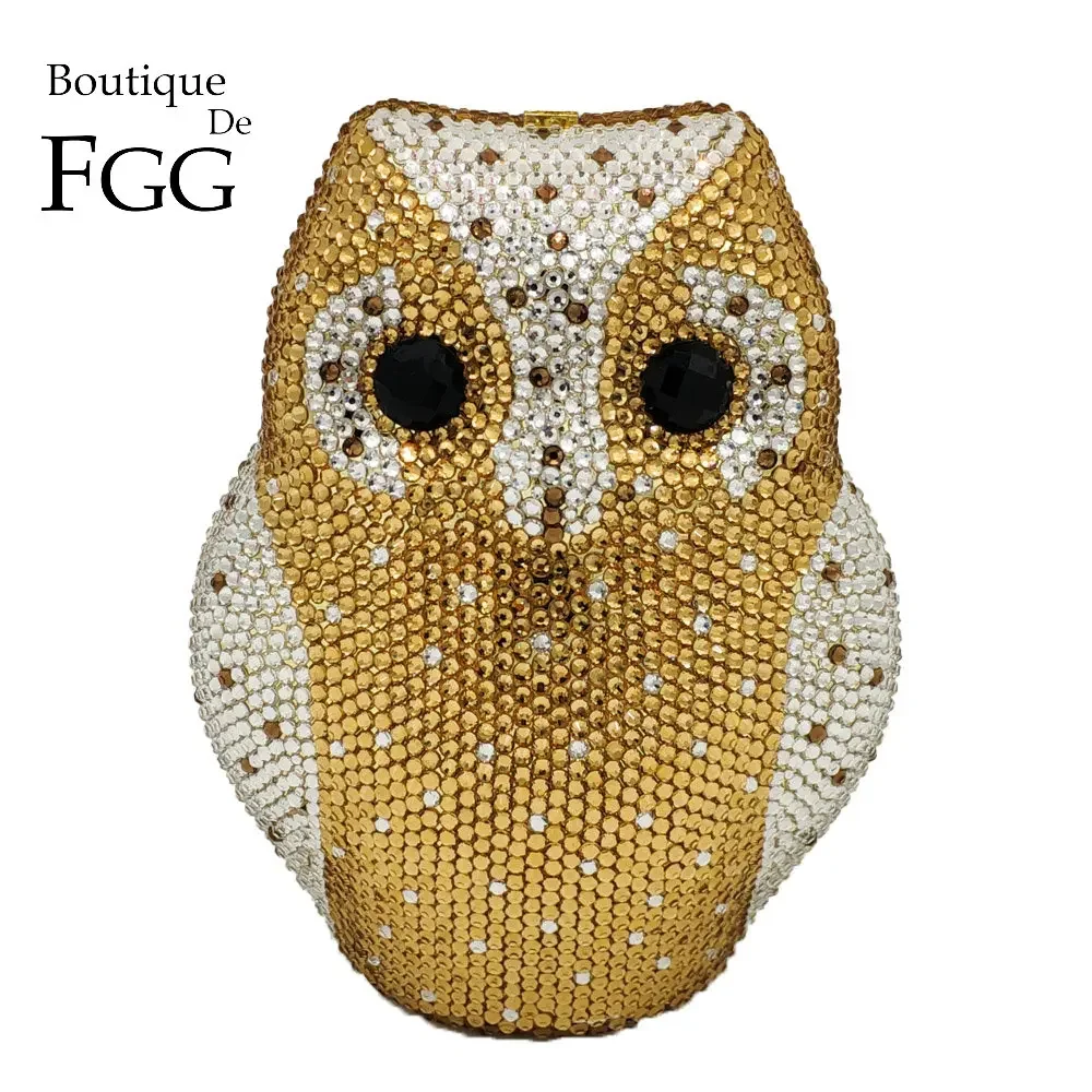 Boutique De FGG Cute 3D Owl Clutch Women Crystal Eveing Bags and CLutches Wedding Party Dinner Rhinestone Minaudiere Handbags