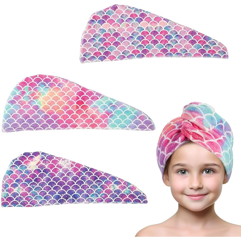 2PCS Super Absorbent Quick-Dry Children Hair Drying Cap, Soft Microfiber Bath Towel Hat for Kids, Bathroom Essential