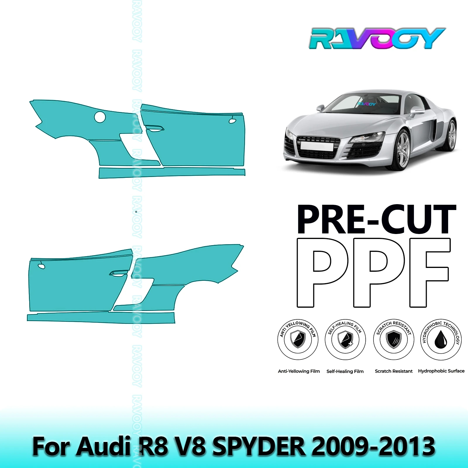 

For Audi R8 V8 SPYDER 2009-2013 8.5mil Clear Matte Pre-Cut PPF Door & A/B Pillar Kit TPU Paint Protection Film Set