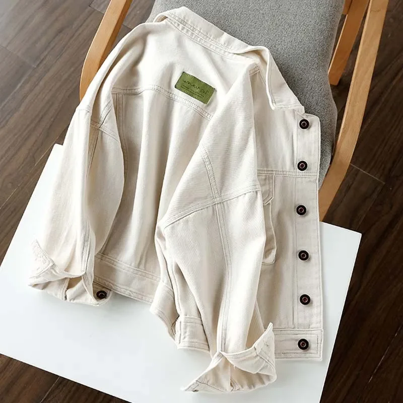 Veste en jean blanc laiteux indie pour femme, vêtements d'extérieur doux, revers chic, simple boutonnage, adt cowboy, nouvelle mode, printemps, automne, 2024