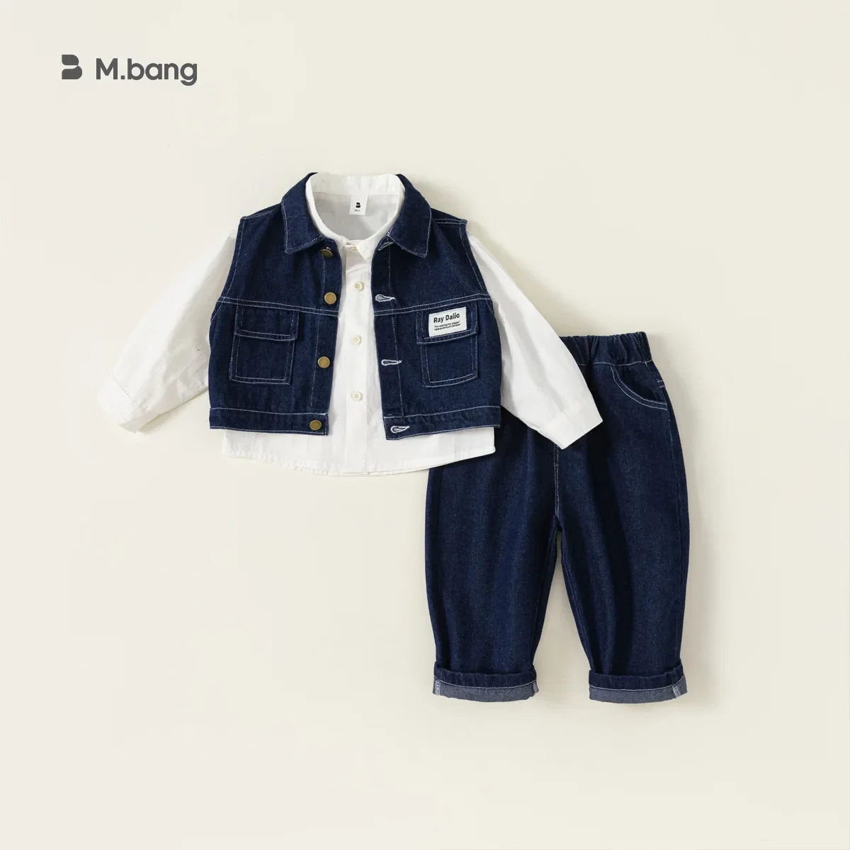 

Детский хлопковый костюм из трех предметов, белый ковбойский жилет и джинсовая рубашка, Осень-зима 2024