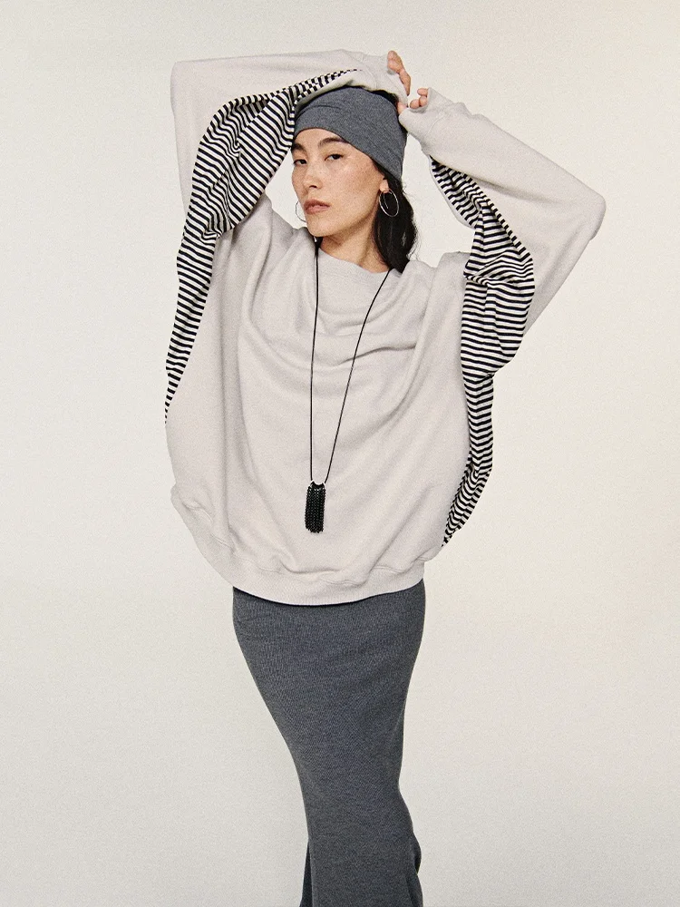 

INFFTRU Autumn New Loose Color Blo Hoodie Casual Versatile Women's Overhead irt Comfortable Cotton Blend Long Sve roun...