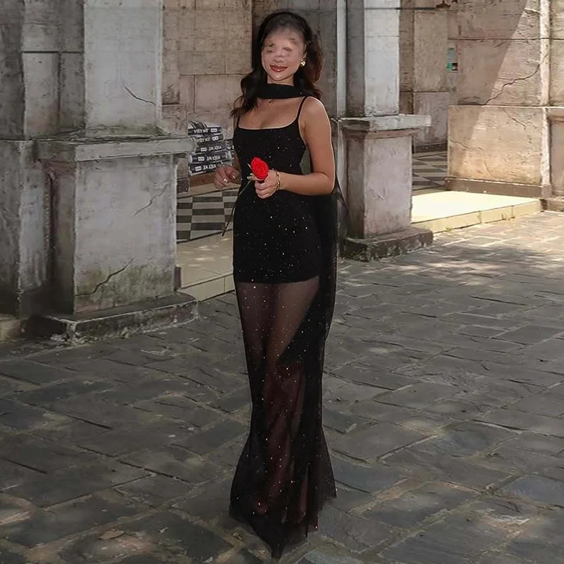 

Koko Diva сексуальное облегающее женское платье с разрезом на бретельках, однотонное прозрачное летнее платье из полиэстера со средней талией и поясом