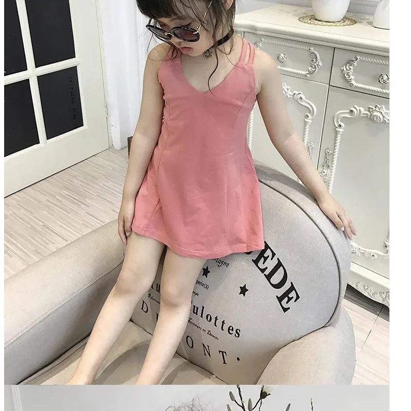 girl vest cotton dresses 2024 New Spring summer new baby children kids casual stitching birthday party dresses