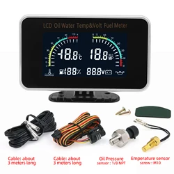 4 IN 1 LCD Gauge Oil Pressure Meter+Water Temperature+Fuel Level Gauge+Voltage with Sensor for Universal Car Truck 12V24V custom