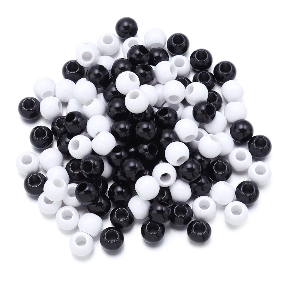 6 8 10 12 14 16mm Acrylic Beads Black White Solid Color Large Hole Loose Round Beads for DIY Bracelet Necklace Jewelry Making