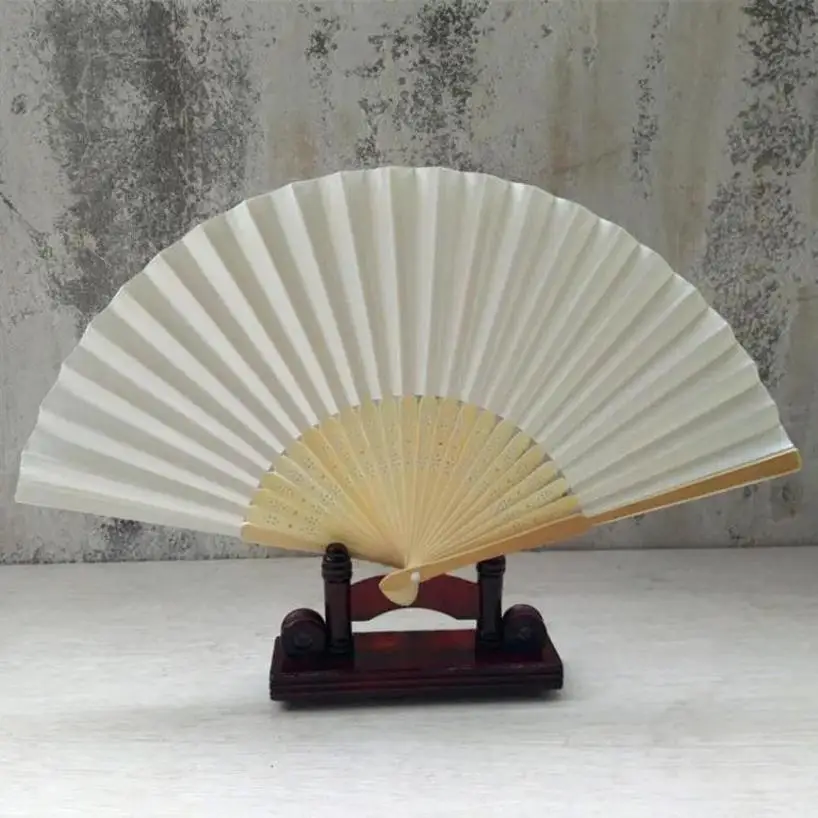7-inch Folding Paper Fan Dance Wedding Party Lace Silk Folding Hand Held Solid Color Fan