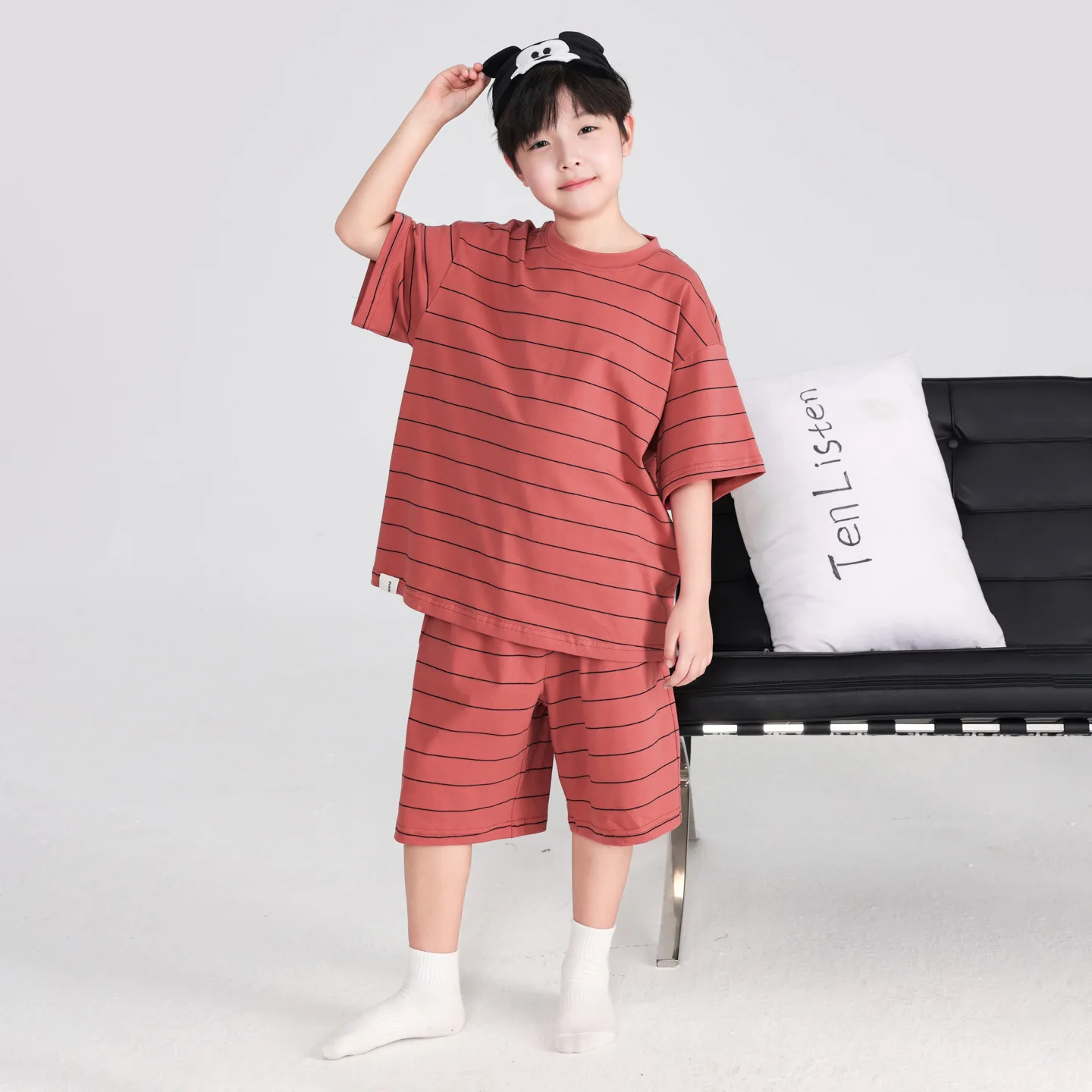 

5-16Y Boys Summer Sets 2025 New Casual Daily Simple Thin Striped Top and Shorts 2-Piece Set Soft and Comfy