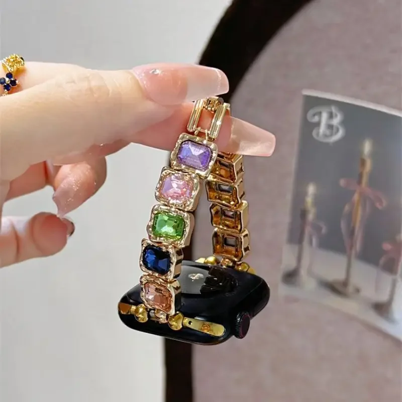 

Gemstone studded chain compatible with iWatch strap 38mm 40mm 41mm 42mm 44mm 45mm 49mm fashionable handmade strap