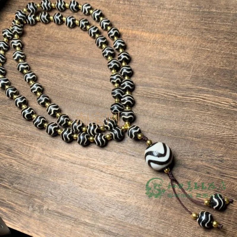 

Authentic Tibetan Old Agate Water Pattern round Beads Rosary Accessories Pendant Necklace