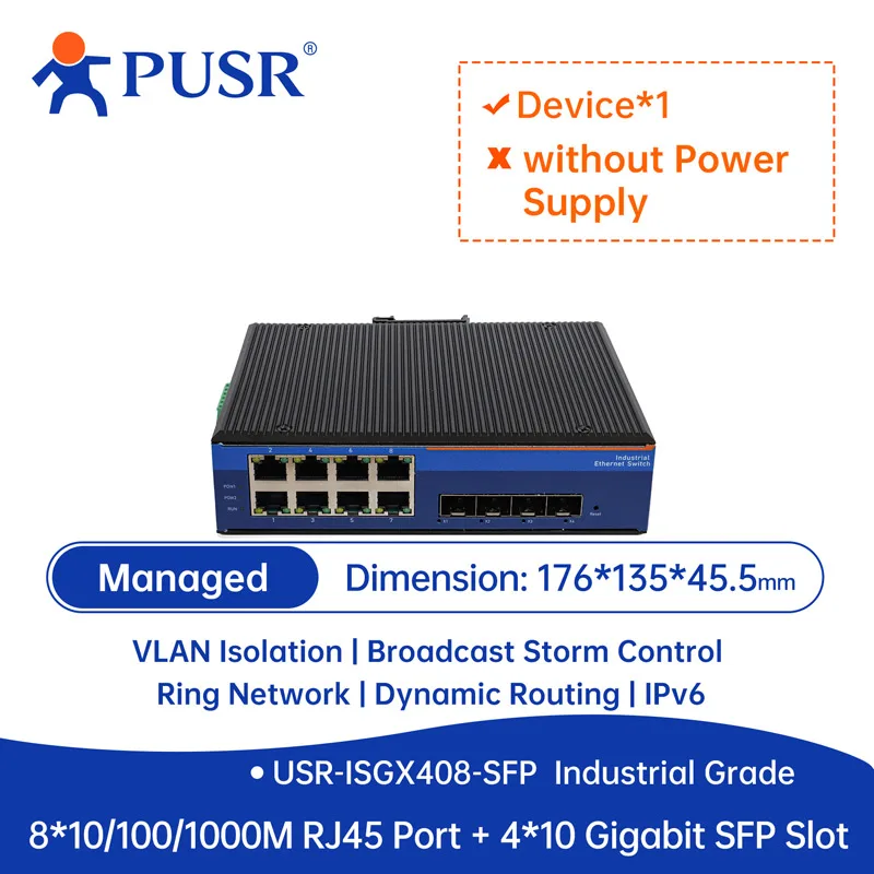 PUSR レイヤ3 4 SFP(10G) |   4/8/24 RJ45 10/100/1000 産業用イーサネット スイッチ USR-ISGX シリーズ