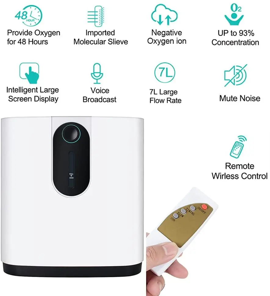 Zuurstofconcentrator Afstandsbediening Verstelbare Anion 1-7l Huishoudelijke Zuurstof-Generator O2 Therapie 220V 110V
