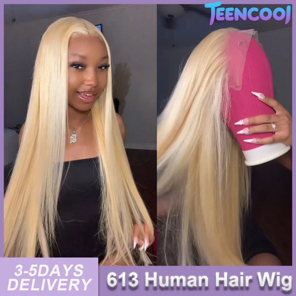 

34 36 38 дюймов, 613 блонд, 13x4 парик из натуральных волос с прямой челкой, 13x6 HD прозрачный фронтальный парик с предварительно выщипанной линией роста волос