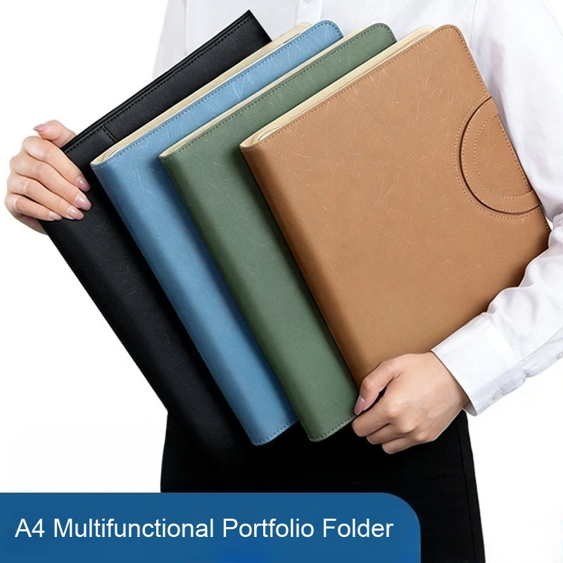 portable-zipper-business-document-bag-leather-a4-portfolio-folder-multi‑card-slot-with-handle-for-conference-meeting-office