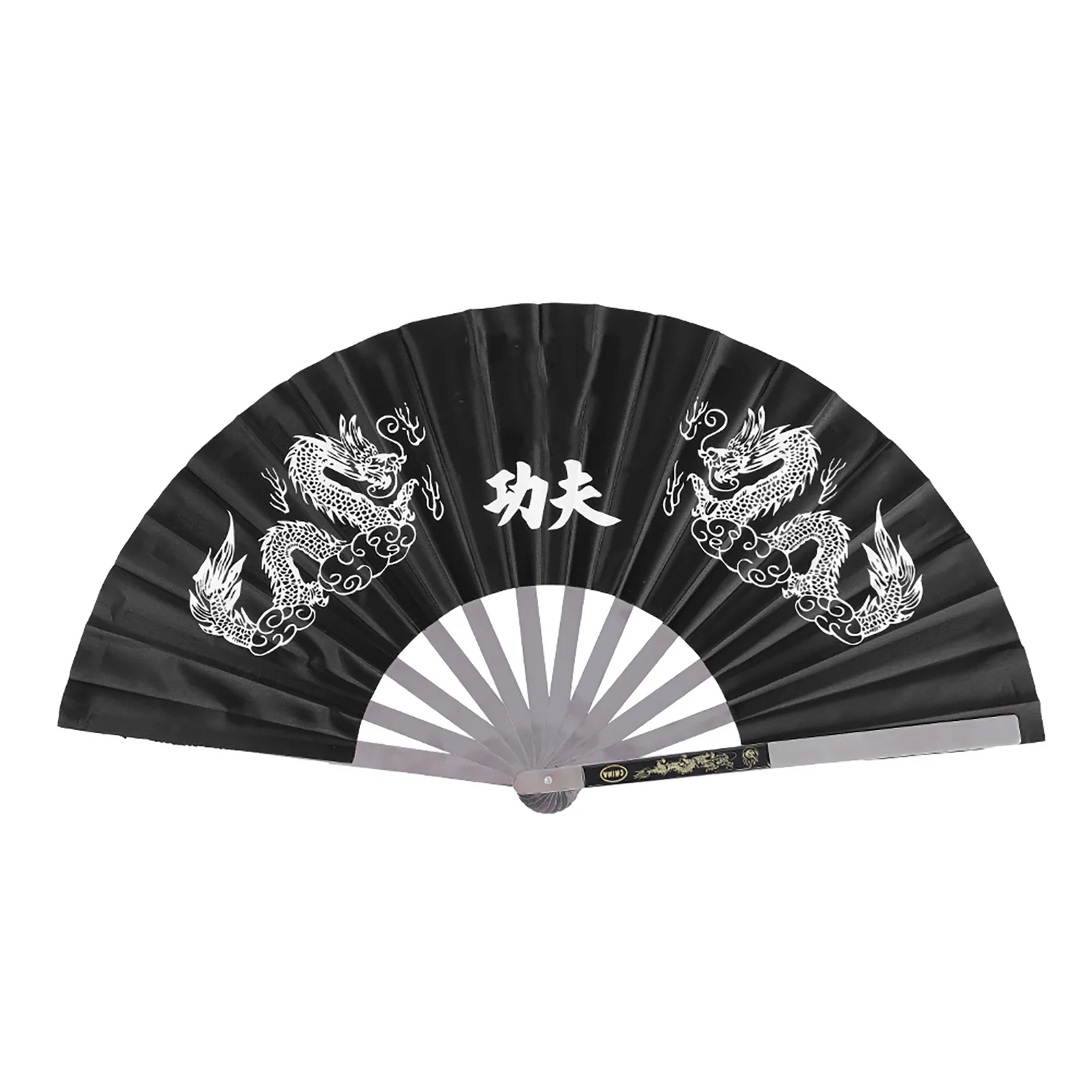 Roestvrijstalen Tai Chi Martial Arts Kung Fu Dans Training Prestatie Fan Zwart