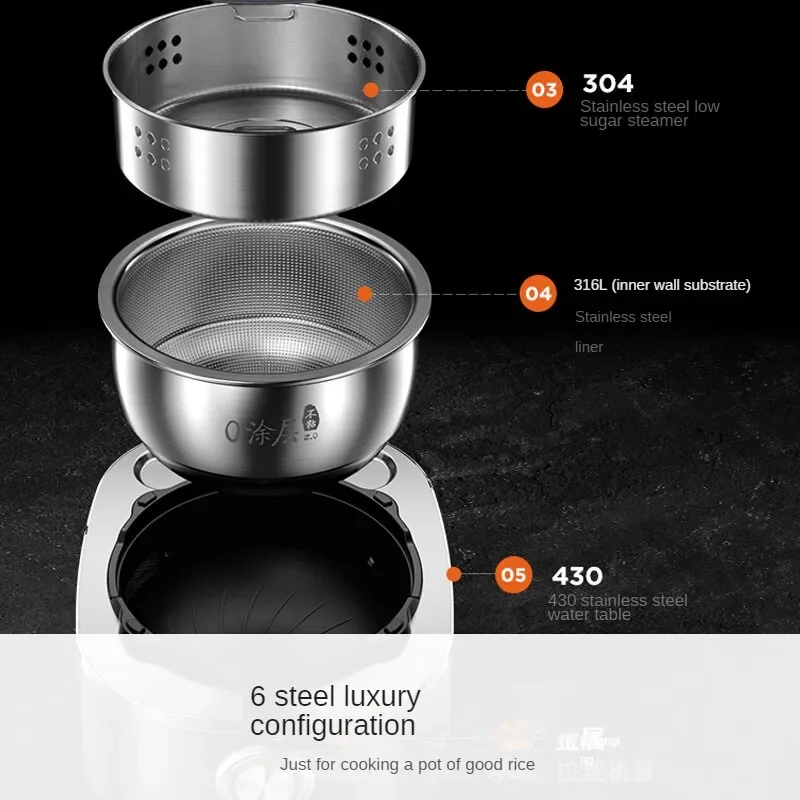 Urządzenie do gotowania ryżu 2L z elektromagnetycznym ogrzewaniem górnym i dolnym IH Garnek ze stali 316L z powłoką nieprzywierającą 20N7 220V
