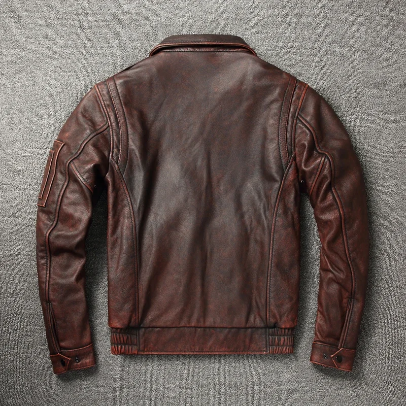 100% Cowhide Genuine Leather Coat  for Men style of  Moto & Biker Vintage  Slim  Male Natural Fashion lapel Leather Jacket