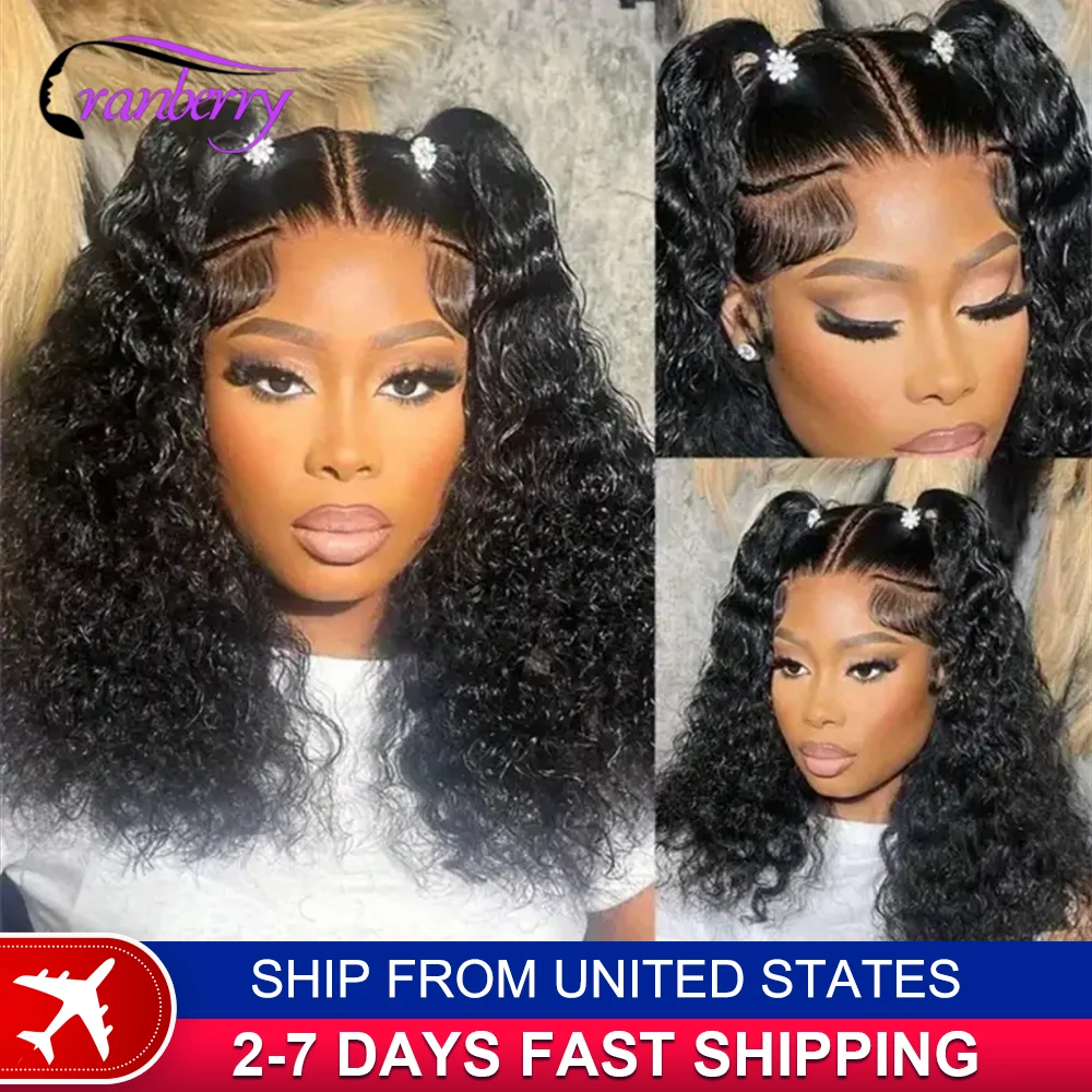 Human Hair Lace Wigs  Water Wave 13x4 Lace Front Short Curly Bob Wig 180% Density Cranberry Hair 13x4 Lace Frontal Wig