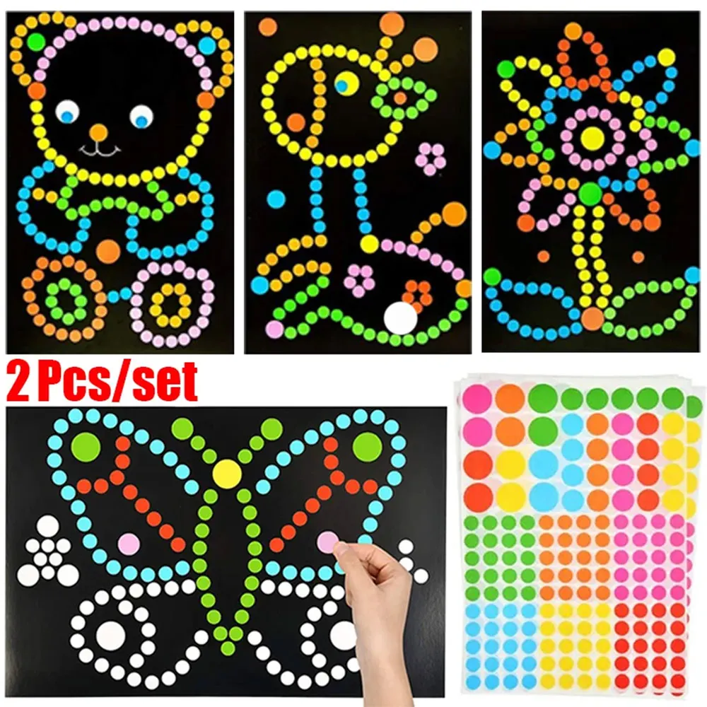 Children Dot Coloring Book DIY Color Dot Cartoon Animal Drawing Mosaic Puzzle Stickers Children Learn Creative Educational Toys