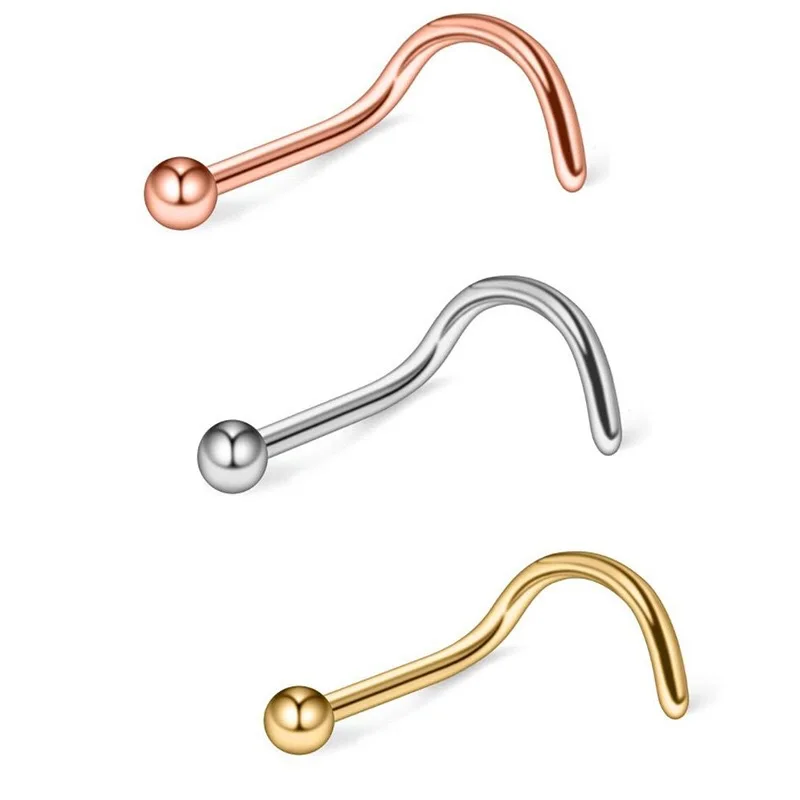 5Pcs Foreign Trade EBAY Hot Style Bent Nose Nail Fashion Contracted Golden Ball Nose Ring Stainless Steel Puncture Accessories
