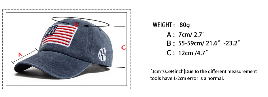 USA Flagge Herren Baseball Cap Retro Stickerei gewaschene Baumwolle Papa Hüte Mode Frauen Hip Hop Caps Sommer Outdoor Sonnenblende Hut – Detail 3