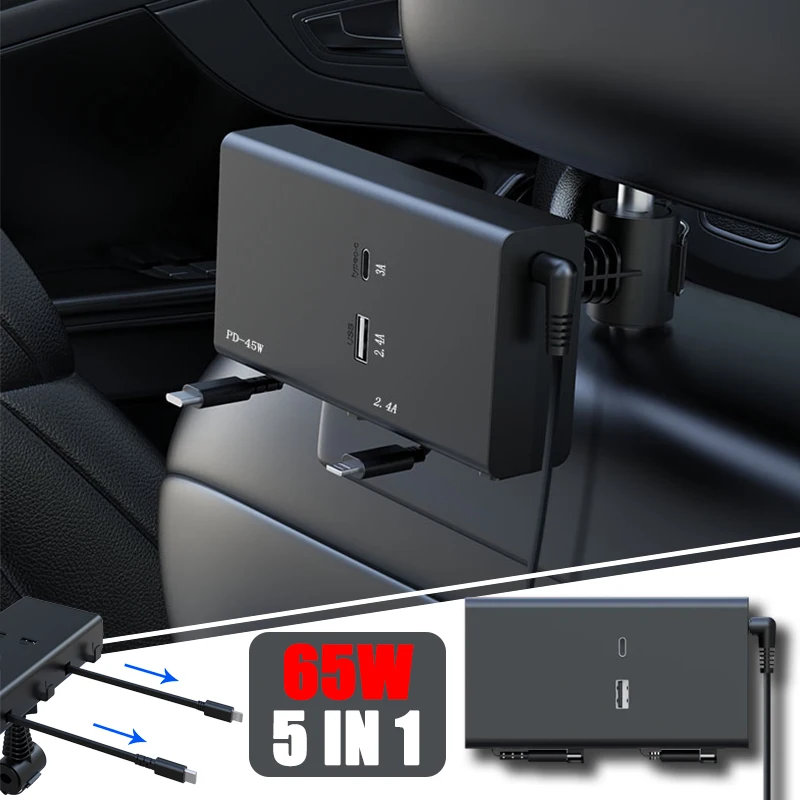 

5 in 1 Car Rear Seat Charger Cigarette Lighter Telescopic with Dual-wire Fast Charger Adapter for Tablet Laptop Mobile Phone