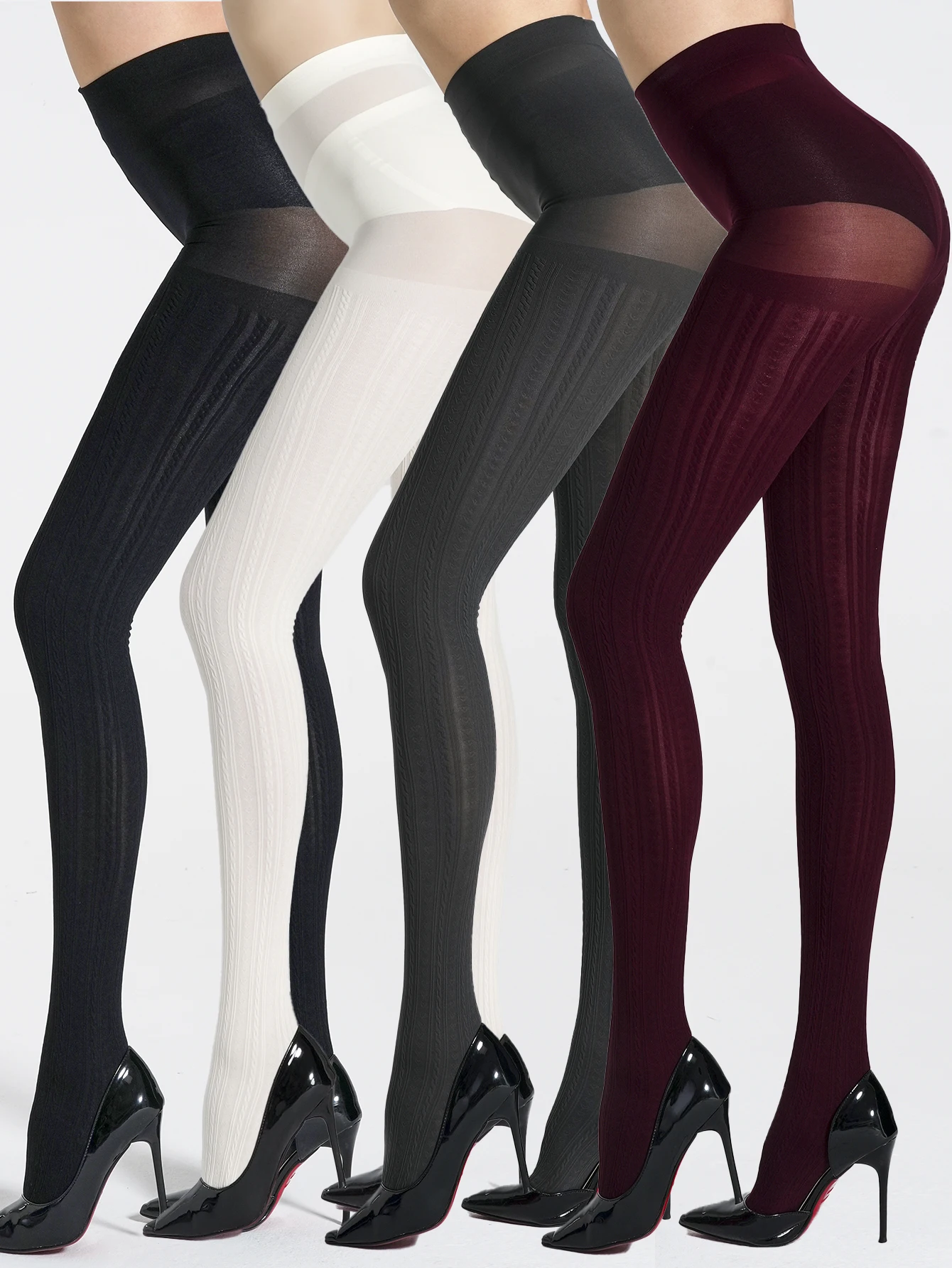 Ein Paar sexy einfarbige, vertikal gerippte Strickstrumpfhosen für Damen, hochelastische Strümpfe und Strumpfhosen